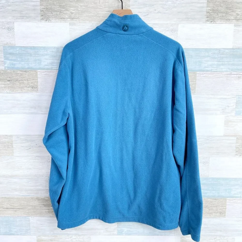 Marmot Fleece Full Zip Basic Jacket Blue Mock Neck Pockets Hiking Mens Large